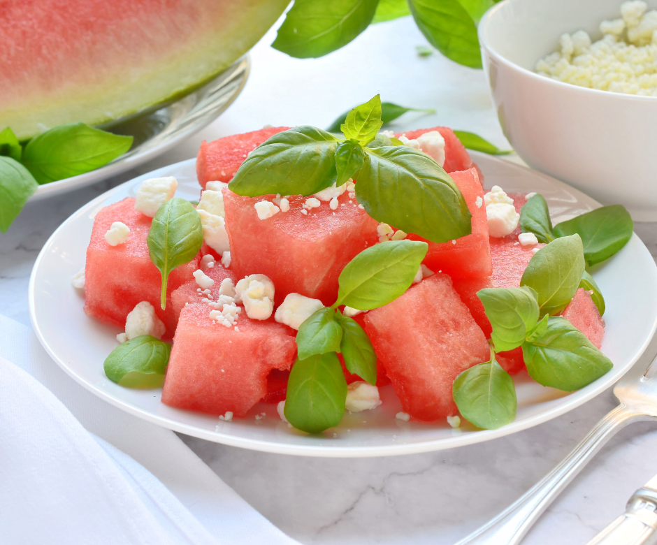 Meloen komkommer feta salade